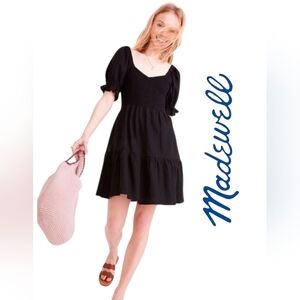 Madewell Black Puff Sleeve Mini Dress